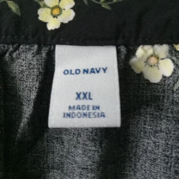 Old Navy XXL Top Black Yellow Floral Print Popover Shirt - Picture 12 of 13